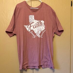 Love in Faith mauve pink Faith, Family,  Graphic Tee with Texas Floral Design 3X